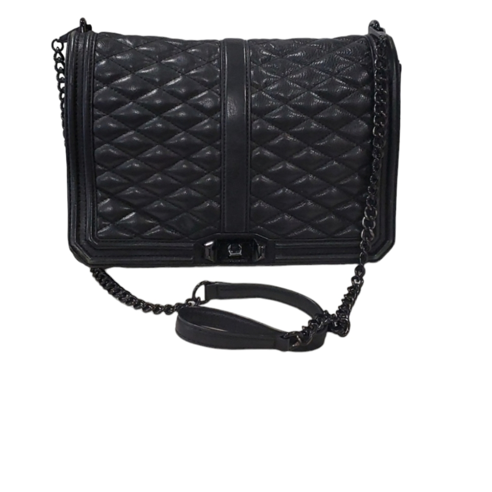 Rebecca minkoff jumbo black on black quilted crossbody bag purse - Picture 1 of 12